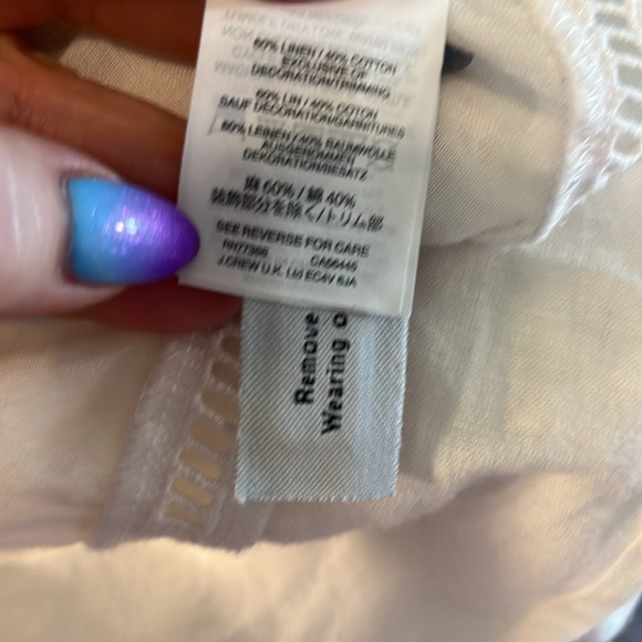 J Crew Dress CoverUp White w Pompoms Linen Blend Embroidered Trim Size Small - Picture 9 of 11